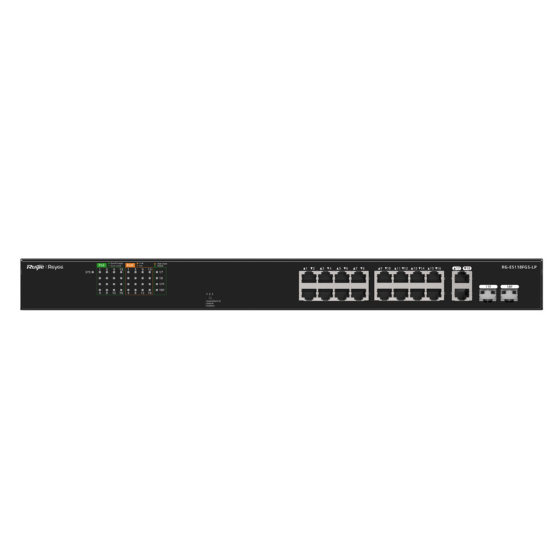 Ruijie - Reyee RG-ES118FGS-LP 16x PoE Port Fast (10/100) 2x Uplink (Combo) Gigabit (10/100/1000) 2x SFP 1G 120 W Yönetil