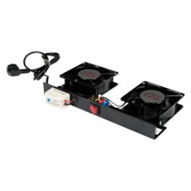 Lande 2'li İç Ortam(Indoor) Termostatlı Duvar/Dikili Tip Uyumlu Önden Raf Montajlı Rack Kabinet Fan LN-FAN-THM-2FWM-BL