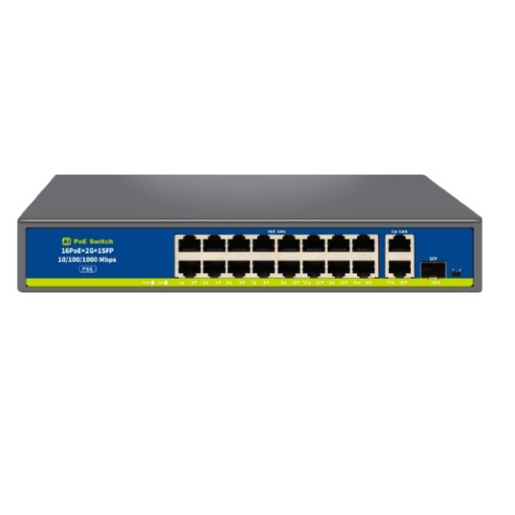 Novacom - NVC-HIF1621GBL-C 16x PoE Port Fast (10/100) 2x Uplink Gigabit (10/100/1000) 2x SFP 1G 250 W Yönetilmez Switch