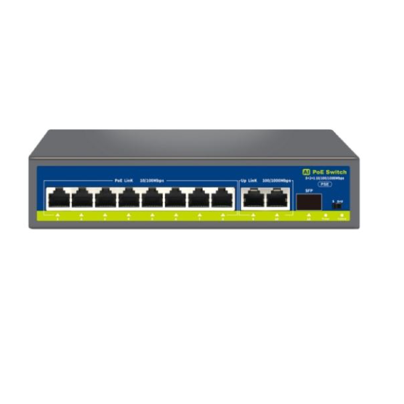 Novacom - NVC-HIF0821GBL 8x PoE Port Fast (10/100) 2x Uplink Gigabit (10/100/1000) 1x SFP 1G 120 W Yönetilmez Switch Des